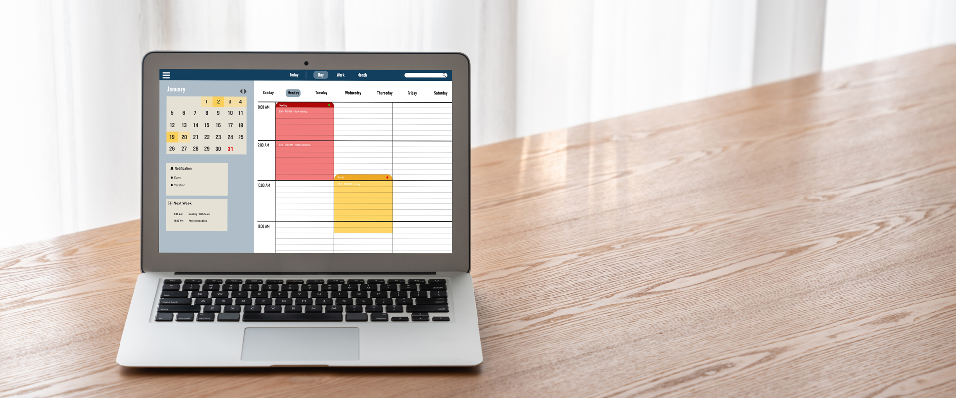 Laptop displaying a digital calendar with scheduled events for January, emphasizing organization and time management.1621243260e1af0c20-1